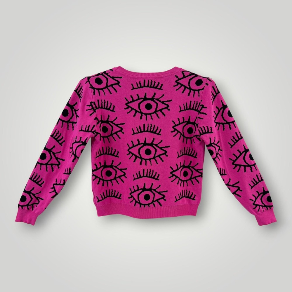 Lizette Collection Sweater Womens L Pink Eye Graphic Knit Y2K Pullover - Picture 3 of 7